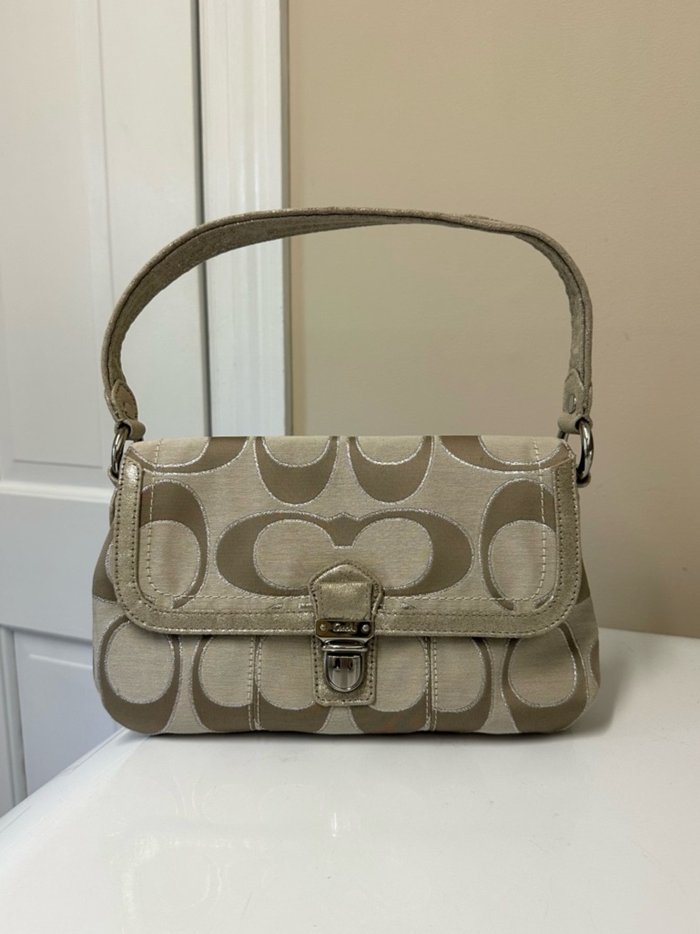 Coach Poppy Signature Canvas Lurex Layla Shoulder Bag